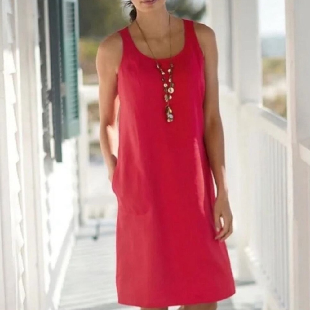 J. Jill 100% Linen Poppy Red Sleeveless Scoop Neck Shift Dress Boho Dress XS